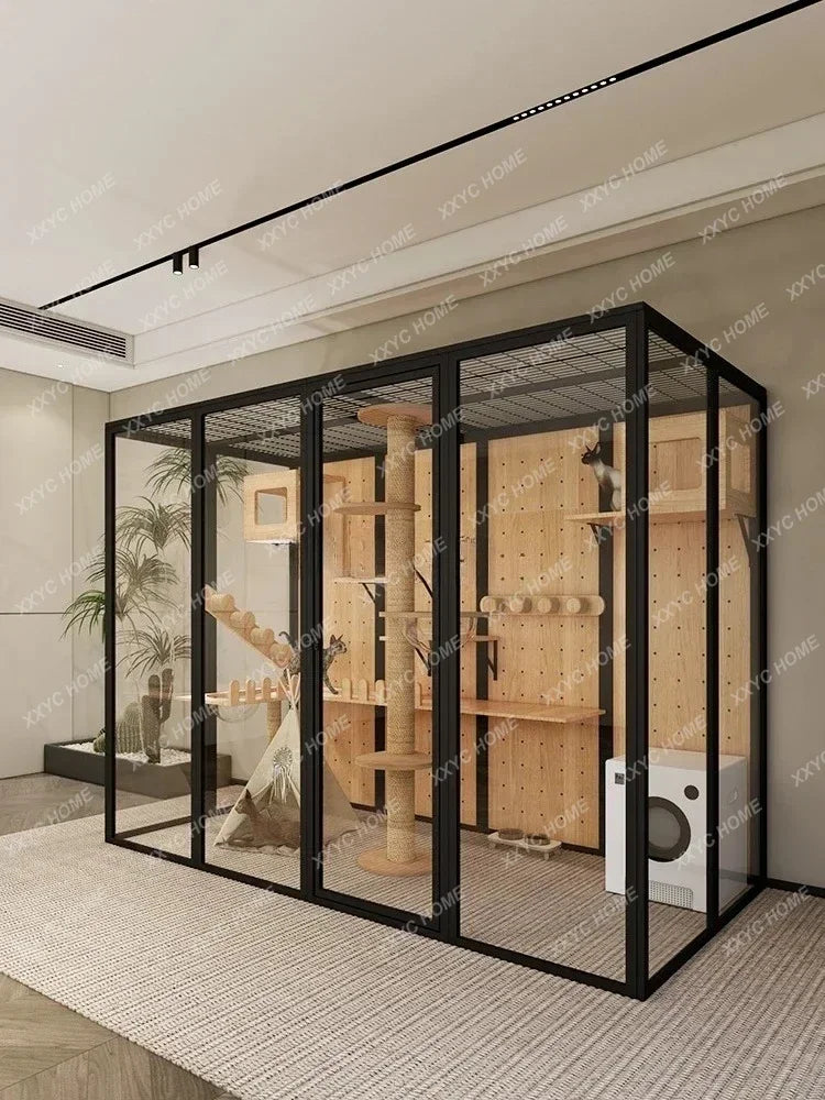 TTFG44Panoramic Cat Villa Home Cage Large Indoor Luxury Glass Cat Room