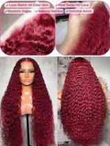 99J Burgundy 250 Density 13x4 HD Lace Front Wigs Human Hair Red Wine 30