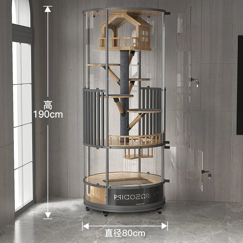 SM household high value with toilet cage household oversized room panoramic glass cat villa solid wood luxury cat nest