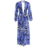 Animal Print Wrap Maxi Dress V Neck Sleeve Twist Waist High Slit Long Gowns Women's Resort Vacation Party Robes 2026 New Arrival