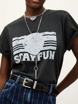 Distress Women Short Sleeved T-Shirt Letter Printed Round Neck Loose Tee for Female Spring Summer 2026