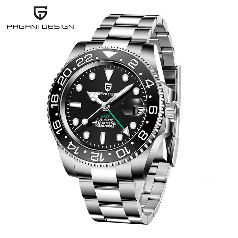 PAGANI DESIGN PD-1662 Luxury GMT Men Mechanical Wristwatch Sapphire Glass Stainless Steel 100M Waterproof Automatic Watches