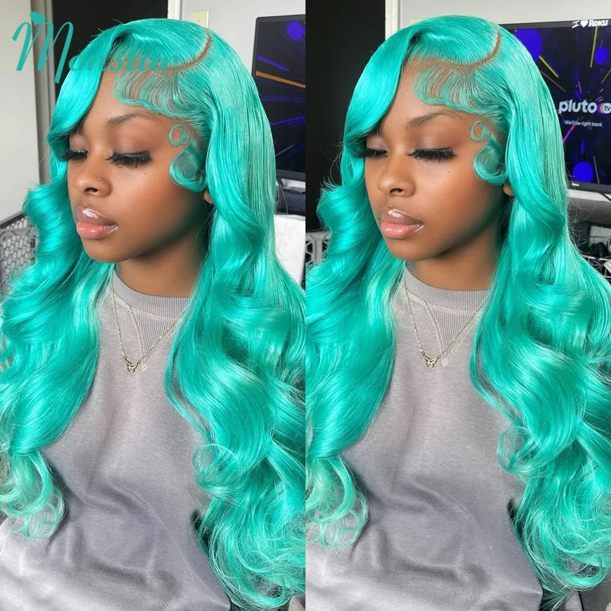 Mint Green Body Wave Human Hair Wigs Brazilian Raw Hair 613 Hd Lace Frontal Wig 13x6 Colored Lace Front Wig Human Hair 180% 200%
