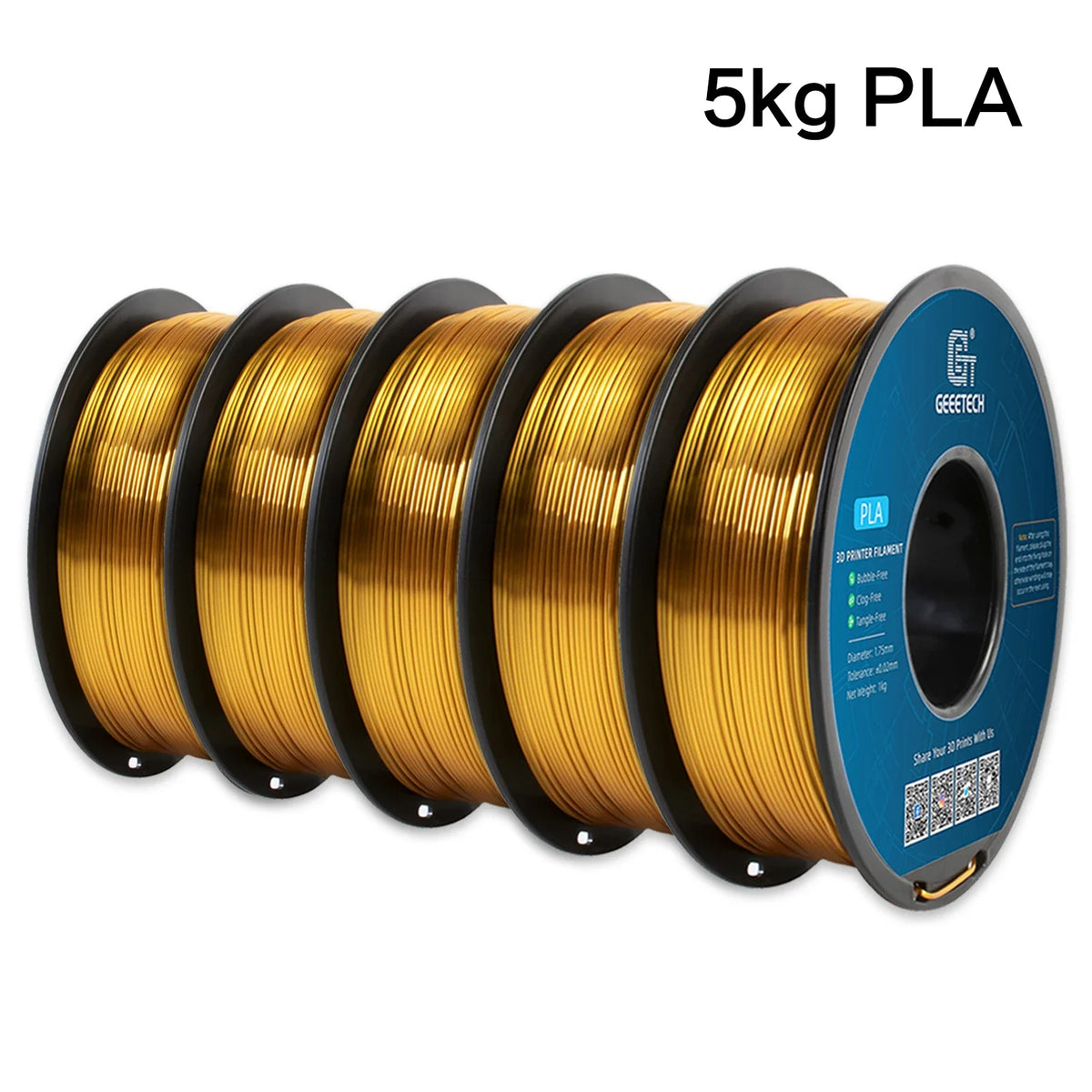 GEEETECH 5Rolls 3D Silk PLA Filament 1Kg/roll 1.75mm Spool Wire For 3D Printer Material,Vacuum packaging,Safety