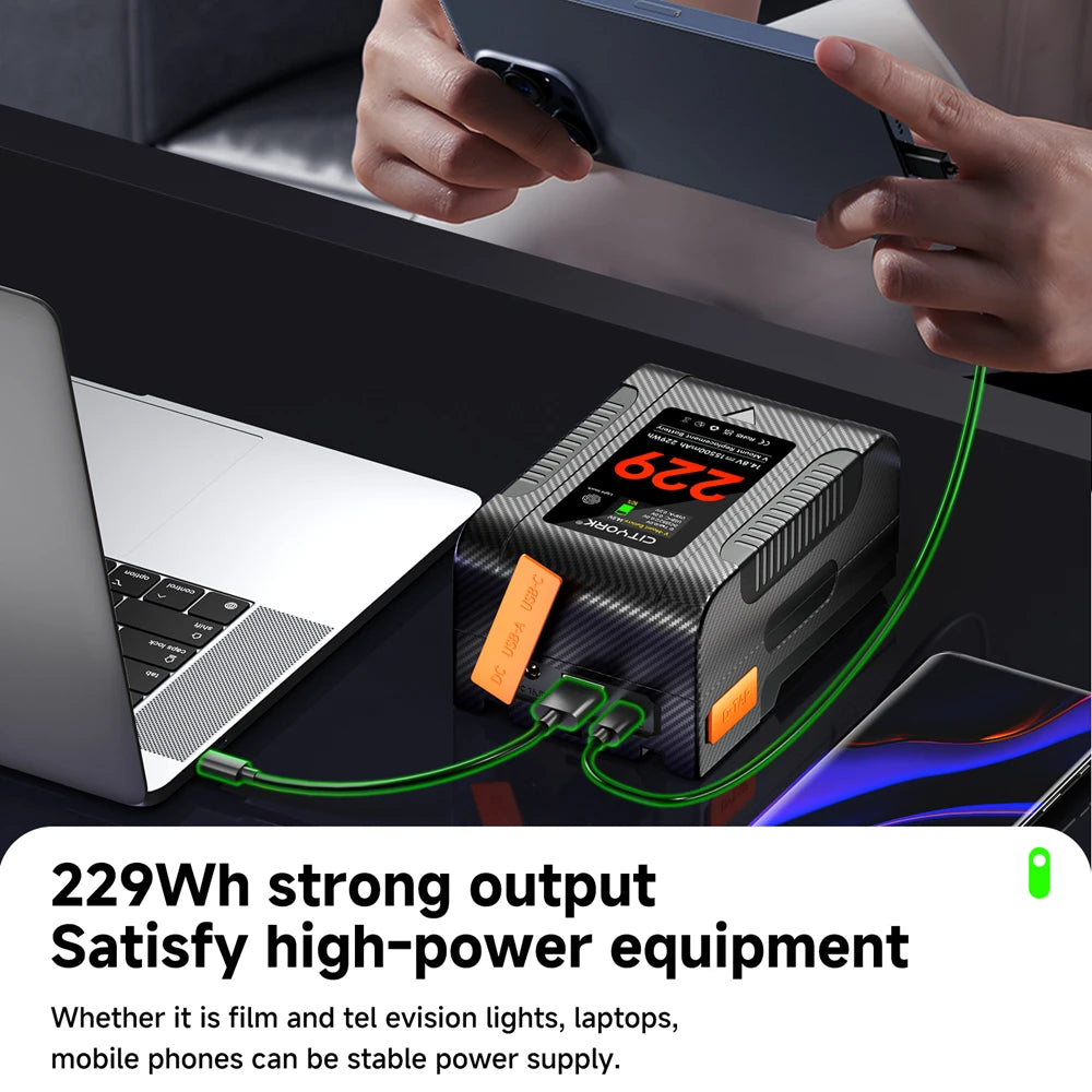 BP-229 V Mount Battery V Lock BP Portable Bateria with PD 65W Fast Charge Cable for Sony Camcorder Camera Video Light Blackmagic