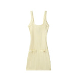 Ele ort Knitted Dr Women's Elastied Knit with Button Strap Vest Sle Casual Spring Summer Autumn Polyester Fabric