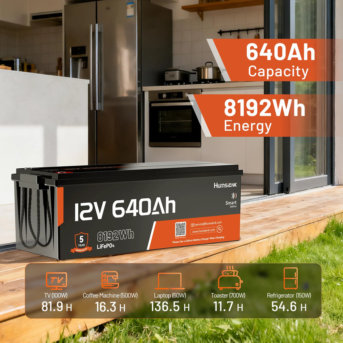 Humsienk 12V 640Ah LiFePO4 Battery 250A BMS With Bluetooth Rechargeable lithium Battery For Solar storage 5-year warranty