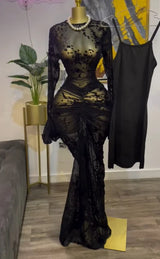 CM.YAYA Women Long Sleeve Stacked Mesh with Lining Bodycon Cocktail Long Dress 2025 Autumn Evening Birthday Sexy Party Dresses