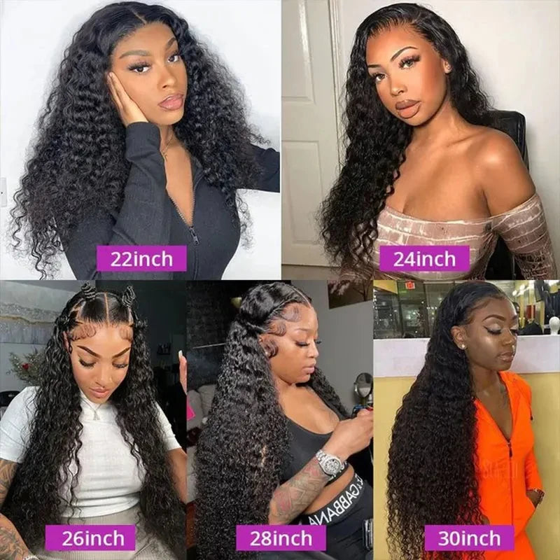 34 Inch Human Hair Water Wave Wig Natural Color 13x6 Frontal Curly Lace