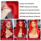 13x6 Lace Frontal Wig Hot Red Body Wave 30 40 Inch 13x6 Lace Front Human Hair Wigs Preplucked Red Colored 4x4 5x5 HD Transparent