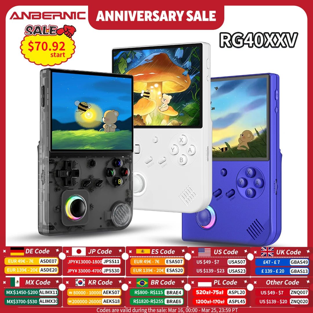 ANBERNIC RG 40XXV Retro Handheld Game Console 4.0 inch IPS Screen Linux 64bit System With RGB Light 64G Card 5000+ Games RG40XXV