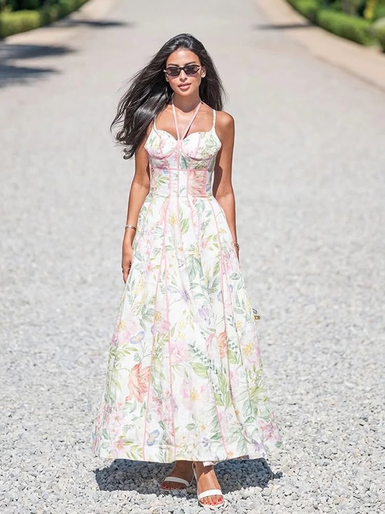 Floral Print Women 's Maxi Dress Spaghetti Strap Corset A Line Long Dresses Female 2026 Summer Fashion Vacation Woman Vestidos