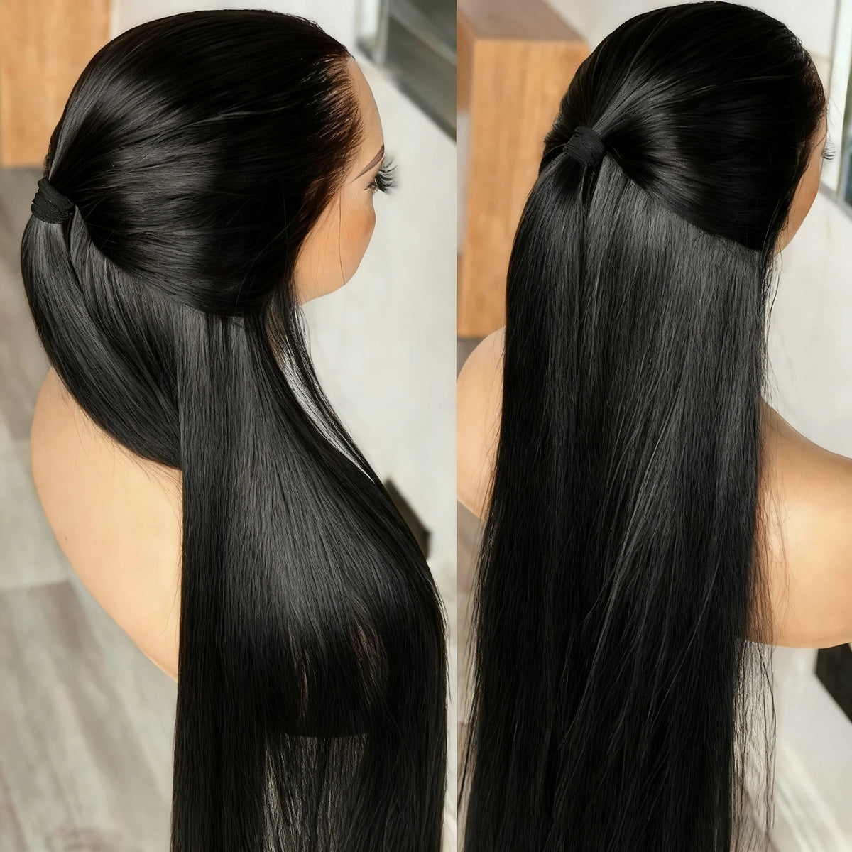 Golden 5x5 Glueless Lace Frontal Wigs Pre Plucked 220%Density Bone Straight 6X6 Closure Lace Front Human Hair Wig 30 34 Inches