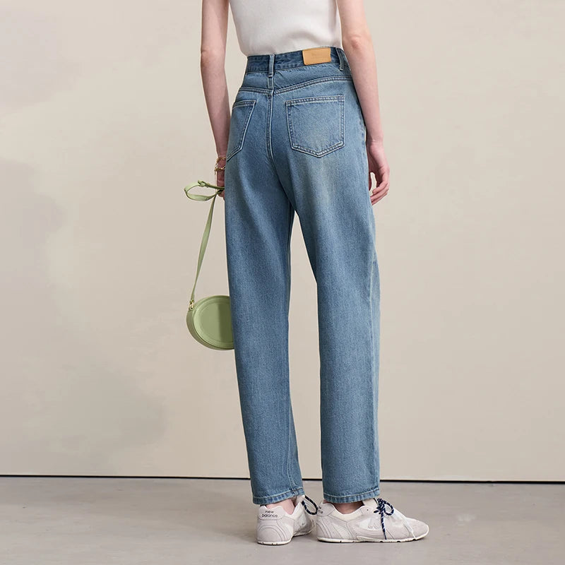 Amii Straight-leg Pants 2026 Autumn New Solid Color Casual Washed Denim Trousers Versatile Basic Cotton Women's Pants 12621040