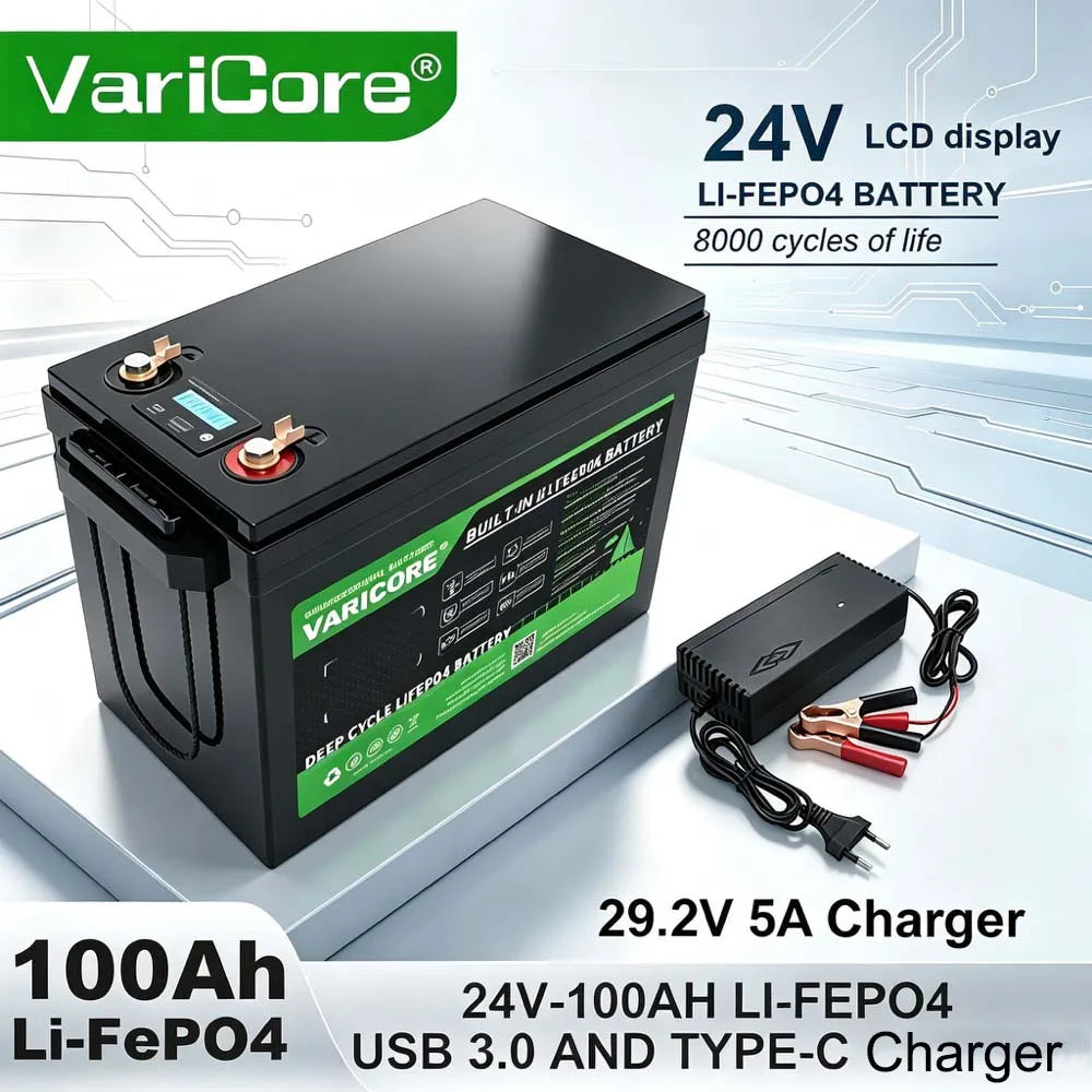 VariCore 24V 100AH 32ah 8s LiFePO4 Battery Lithium Iron Phosphate for 25.6v 29.2V Golf Cart Car Lighter Campervan Batteries