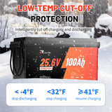 RVLithTime 24V (25.6V) 100Ah LiFePO4 Battery, Grade A Cell, Built-in 100A BMS, Low Temp Protection, 2560Wh Deep Cycle Lithium Battery, IP65 Waterproof, 6000+ Cycles for RV, Marine, Camper Van, Home Backup, Off-Grid Solar