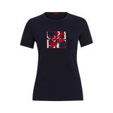 CH Square Floral Embroidered Slim Fit T-Shirt Women Crew Neck Short Sleeve Premium Casual Top