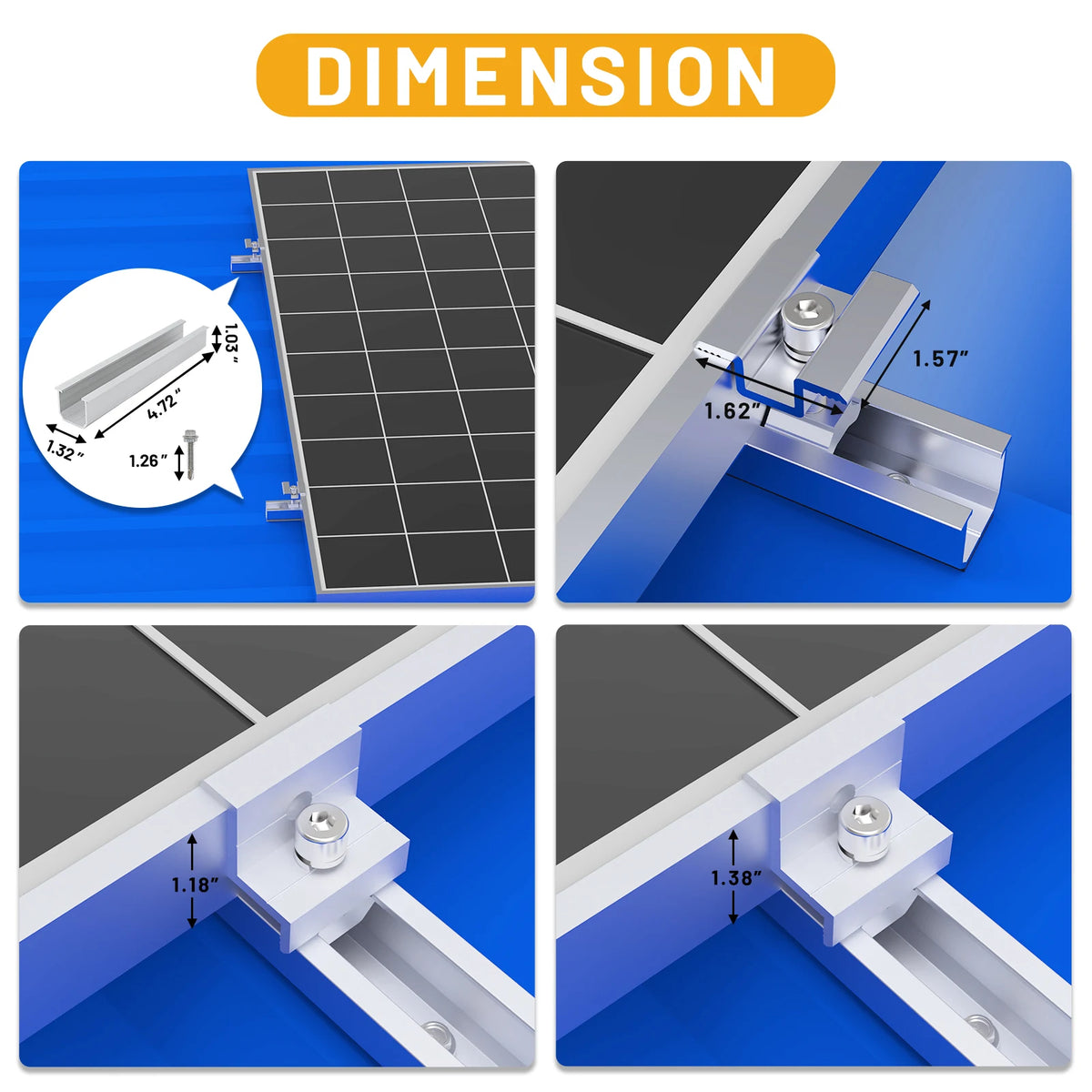 14/12/10/6pcs Solar Panel Mounting Brackets Mid and End Clamps and Rails Kit for Roofing Solar Panels of Multiple Sized