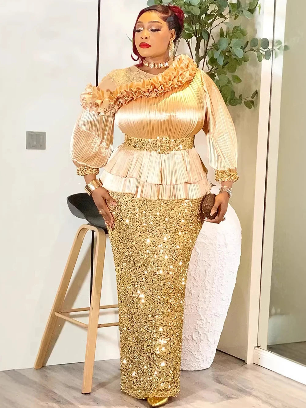2026 Summer Party Evening Dresses Elegant Ladies Luxury Sequins Maxi Robe Puff Sleeve Dress Africa Clothes Wedding Prom Gowns