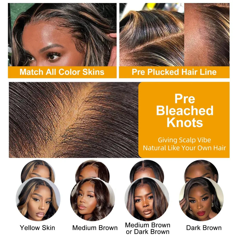 P1B30 Highlight Ombre Body Wave Human Hair Wigs 13X6 Hd Lace Frontal Wig