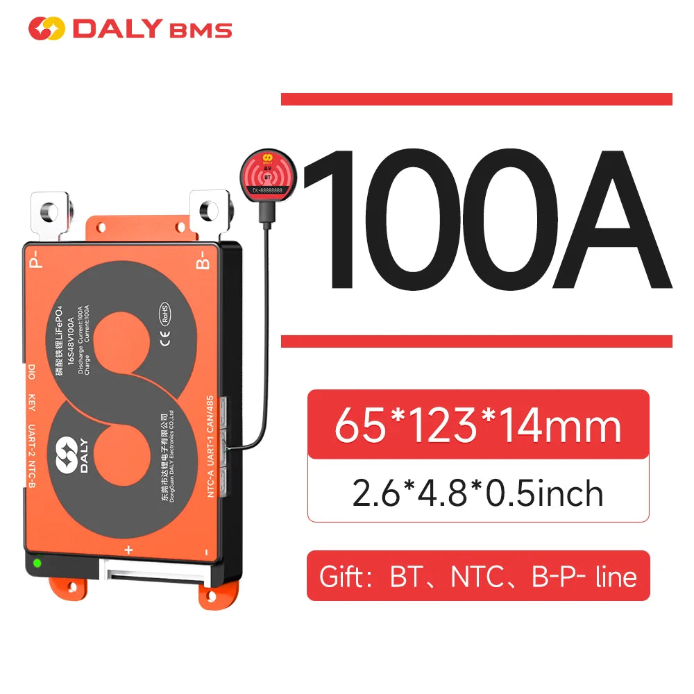 Daly BMS Smart BMS Lifepo4 16s 48v 8s 24v 100A 150A 200A 250A 300A 400A 500A BT CAN for Home Energy Storage Golf Cart RV Ships