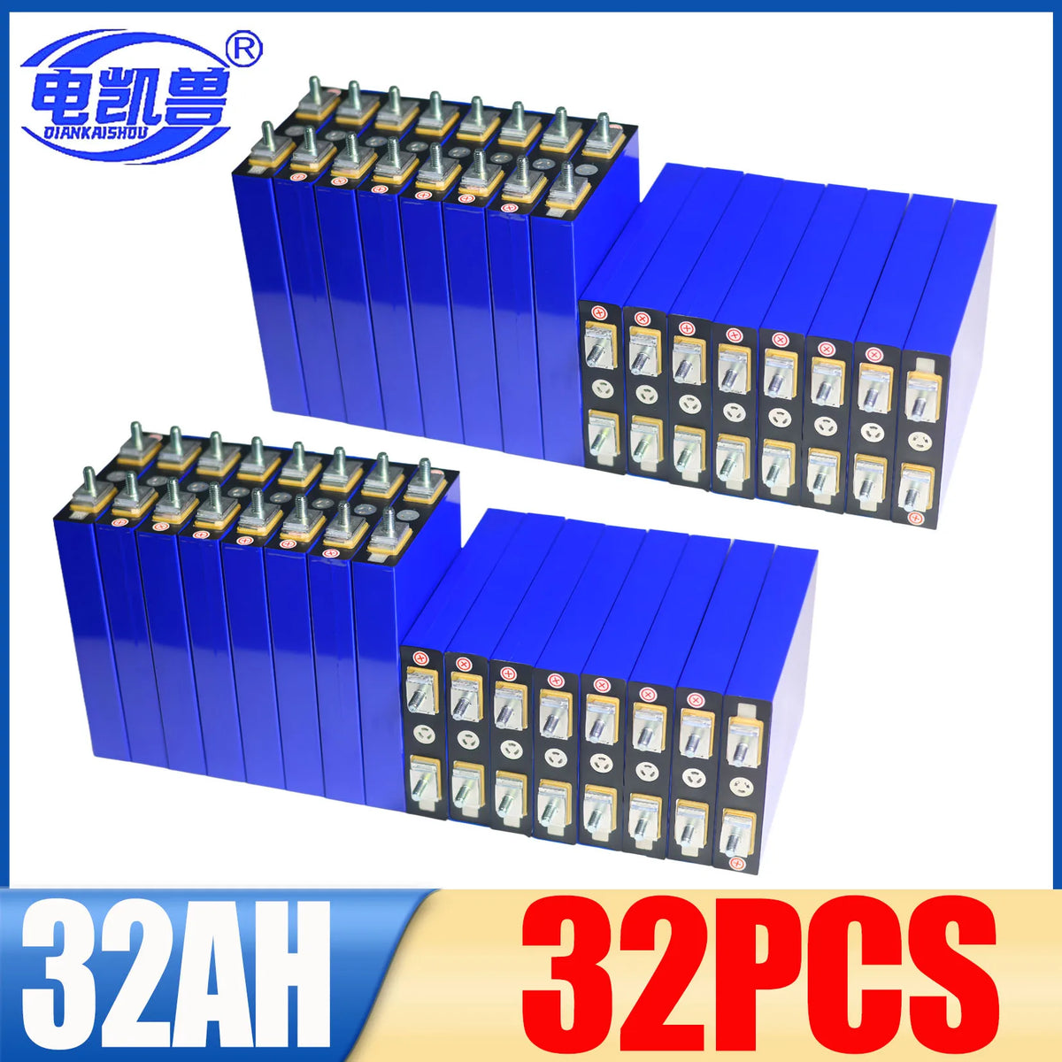 New Grade A LiFePO4 3.2V 32Ah Lithium Iron Phosphate Battery DIY 12V 24V 48V Motorcycle Motor Modification and Charging Battery