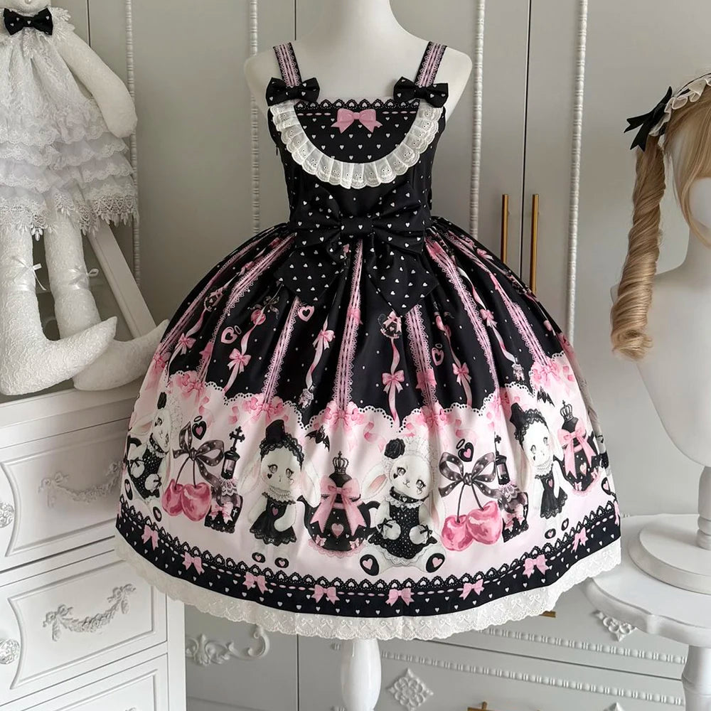 Sweetheart Lolita Sakura Rabbit Story full Lolita dress schoolgirl cute jsk summer dress women Slight Strech