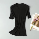 Birdtree, 70% Spun Silk 30% Cotton T Shirt, O-neck Solid Soft Tops, Women's Short Sleeve Bottoming Shirt, 2026 New T61035JF
