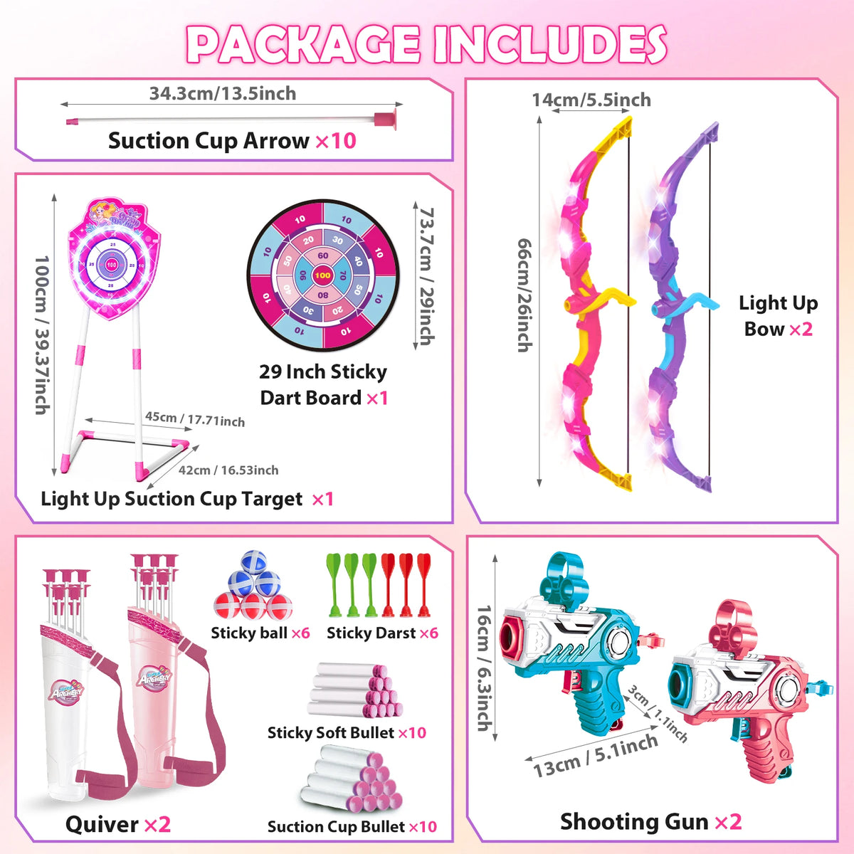 VATOS Night-Light Bow Arrow Guns Toy For Girls Archery Stand Target Board Indoor Outdoor Game Toys Kids Christmas Birthday Gift