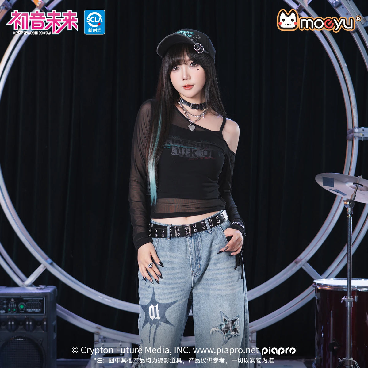 Original Moeyu Hatsune Miku Mesh T-Shirt Women's t-Shirt Punk Harajuku Full Sleeve Tee Fashion Vocaloid Cosplay Anime Costume