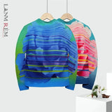 LANMREM High-End Chinese Style Printting Women's Stand Collar T-shirt Unique Design 2026 New Long Sleeve Pullover Tops 2DB6351