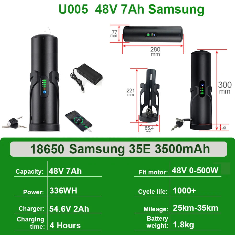 Mini Bottle EBike Battery 36V 10.5Ah 9Ah 48V 7Ah San-yo 18650 Li-ion Battery Pack for Bafang TSDZ2 250W 350W 500W Motor