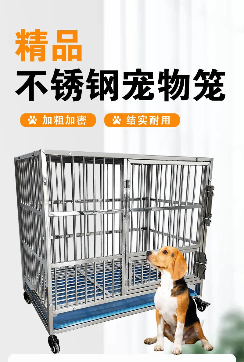 Stainless steel dog cage indoor foldable portable medium and large dog pet cage with tray square tube dog cage breeding