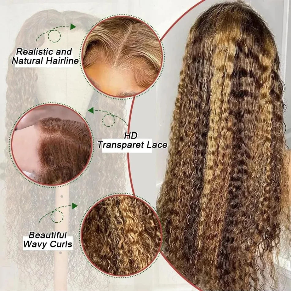 Highlight 360 Full Lace Wig Human Hair Pre Plucked Hd Deep Wave Frontal Wig Invisible Drawstring Curly Human Hair Wigs 3032 Inch