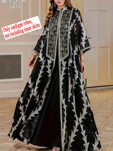 Middle East Women's Beaded Embroidery Long Robe Muslim Open Front Mesh Cover up Dubai Saudi Traditional Long Sleeve Dress