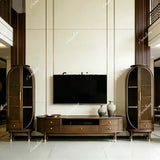 New Chinese medieval, solid wood, TV cabinet combination villa hotel large apartment customization