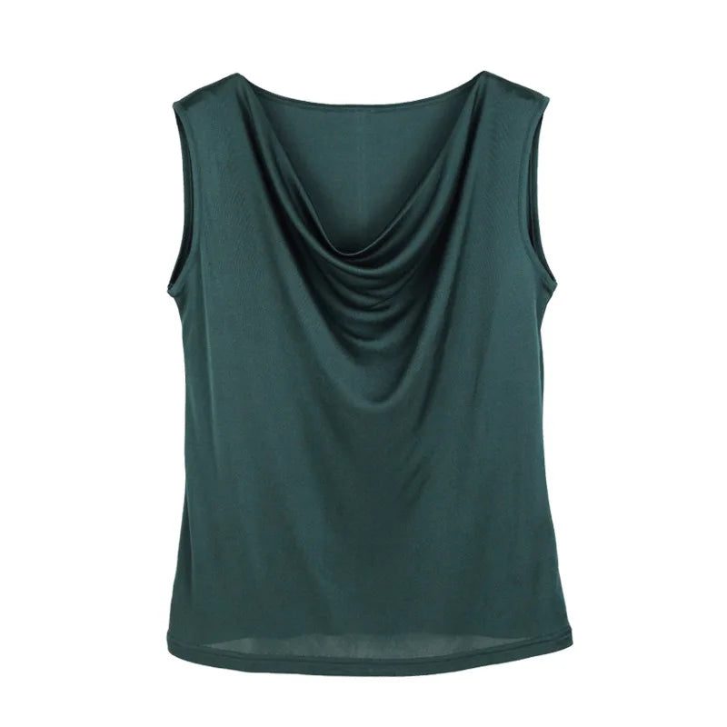 100% Silk Womens Silk T-shirt Comfortable Sleeveless Casual T-shirt Pure Silk T-shirt Cowl Collar T-Shirt