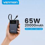 Vention Power Bank 20000mAh Portable PD 65W Fast Charging Built-in Type-C Cable External Battery Powerbank For iPhone 18 Laptop