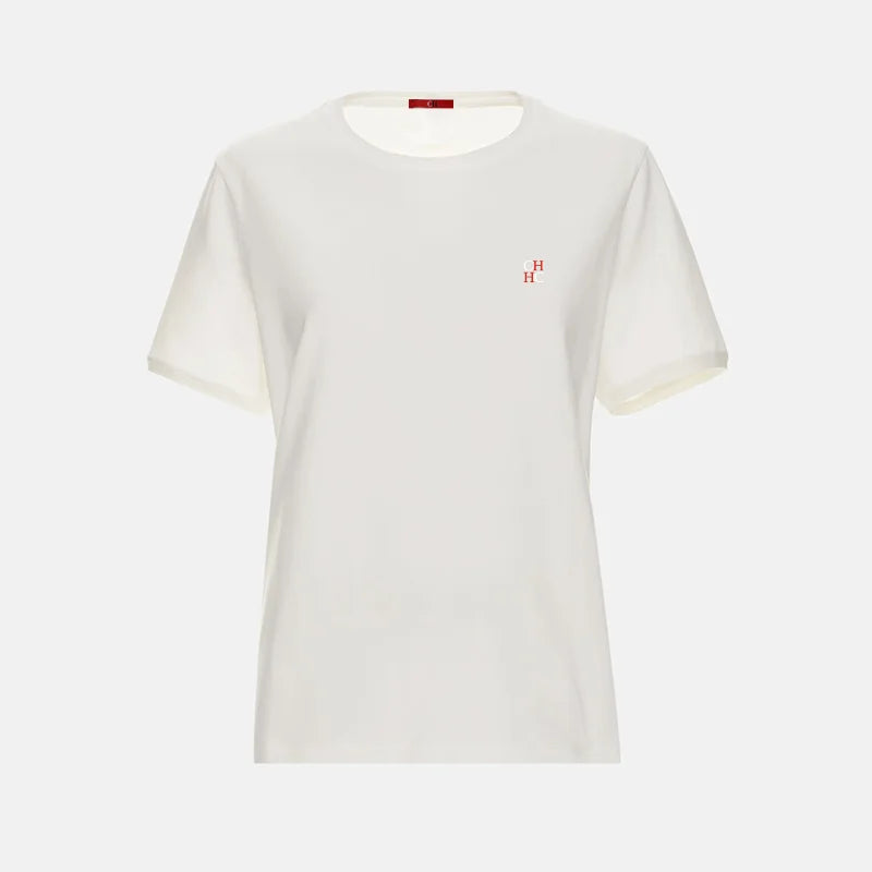 CH Women's Crew Neck T Shirt Mini Letter Print Short Sleeve Soft Cotton Slim Fit Daily Wear Casual Fashion Tops