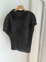 Miyake Pleated Summer New Asymmetrical Lapel Short-sleeved T-shirt