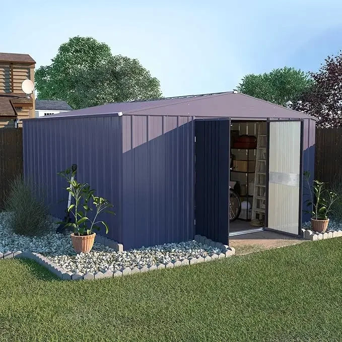 10 'x 10' outdoor storage shed, double door, garden metal shed, multifunctional, backyard, terrace lawn storage shed