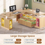 69 x 55 L-Shaped Electric Desk with 4 Drawers, Storage & Power Outlet, Oak Finish for Home Office