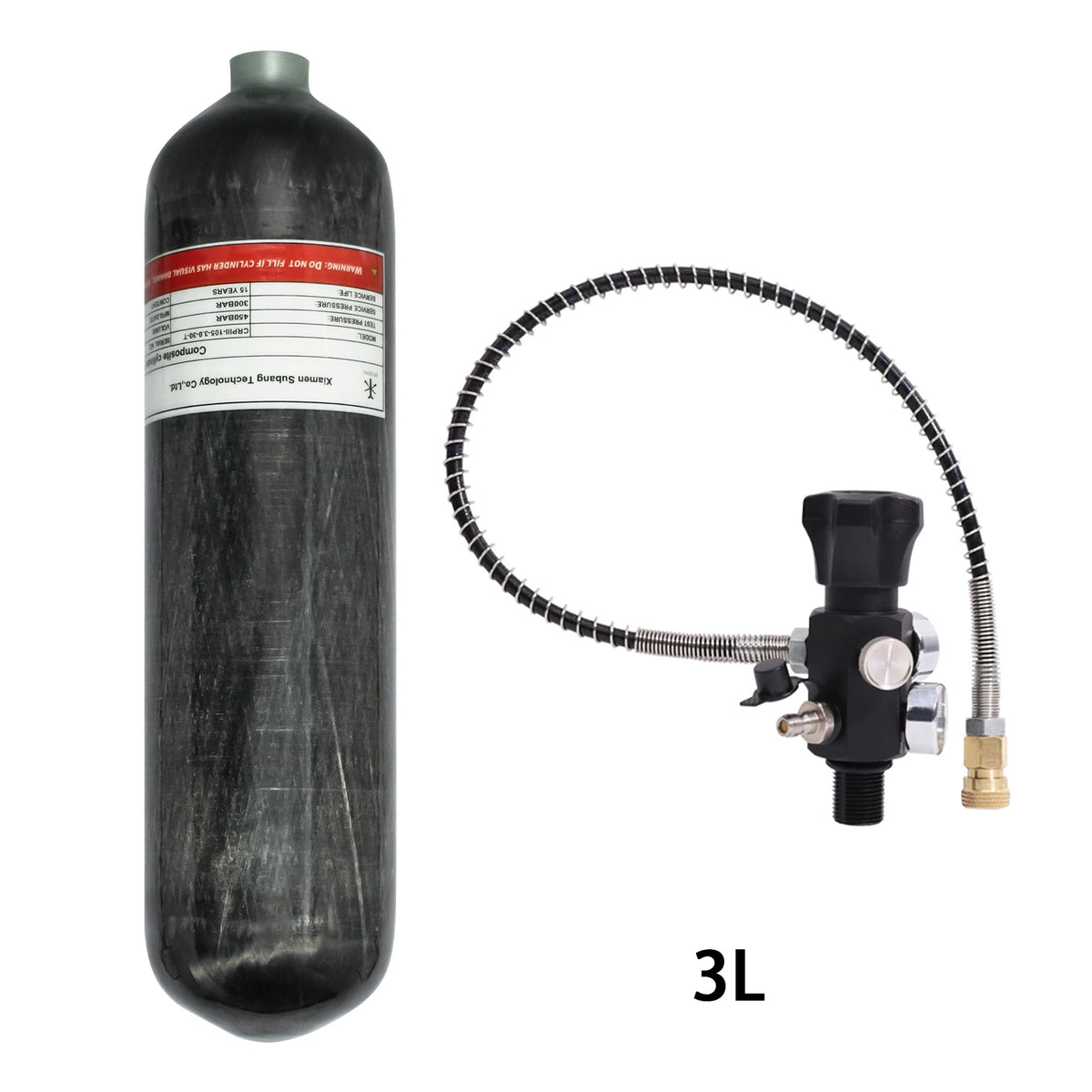 TUXING 4500Psi 300Bar 3L Carbon Fiber Cylinder High Pressure Tank Charging Regulator Fill Station Dual Gauge Valve M18*1.5