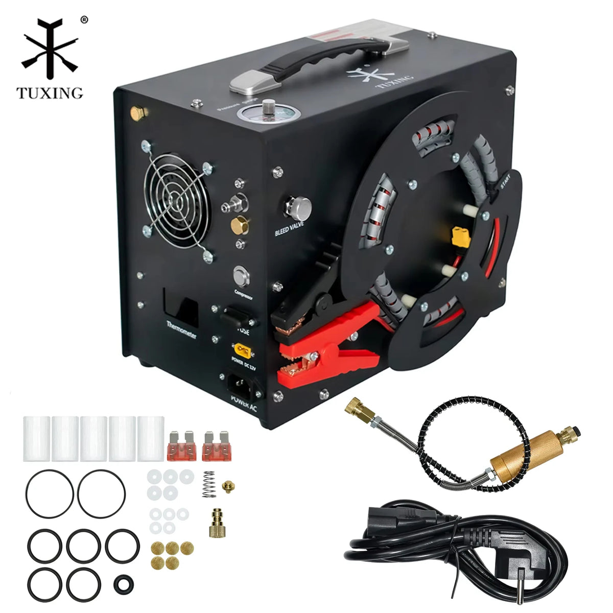 TUXING TXES062 4500Psi Portable PCP Air Compressor 300Bar High Pressure Auto-stop Compressor with 12V Car Power Supply for Rifle