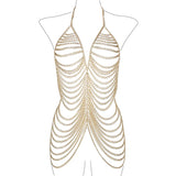 Women's Chainmail Halter Mini Dress Backless Metal Body Chain Beach Clubwear Sexy Festival Party Outfit Multi-Layered Vestidos
