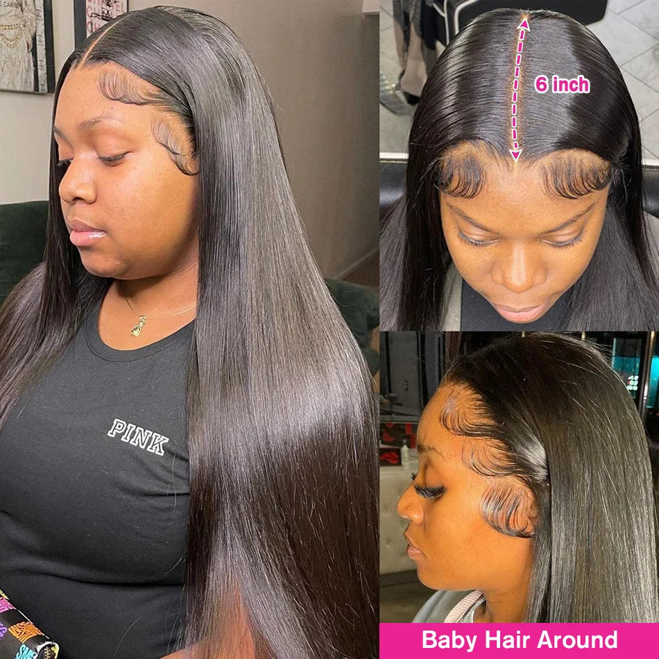 13x6 HD Lace Frontal Wig 100% Raw Human Hair Straight Lace Front Wig 30 36 Inch Long Human Hair Wigs Full 250% 300% Lace Wigs