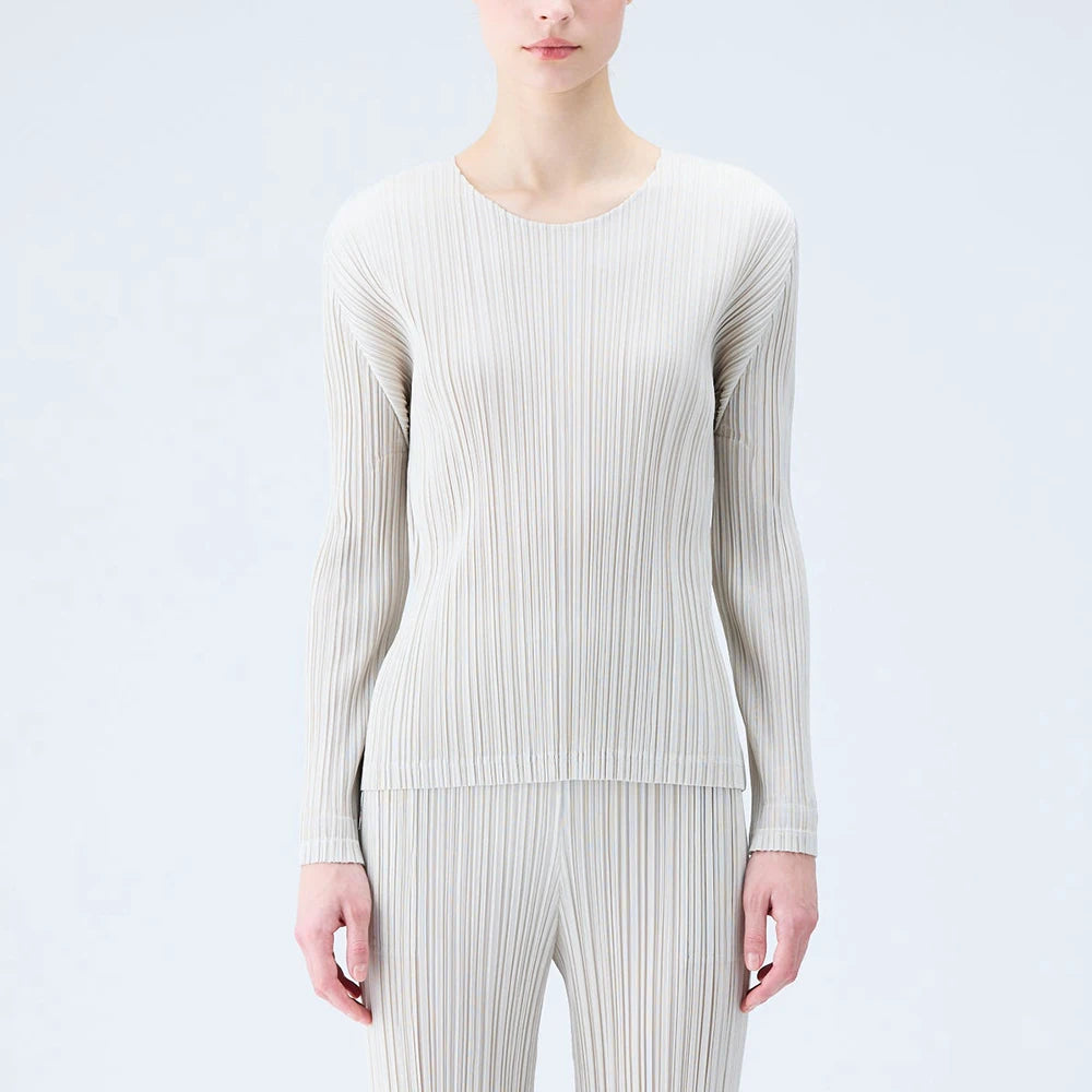 Miyake Pleated Causal Long Sleeve Top Women Classical Pleats Please T-shirt