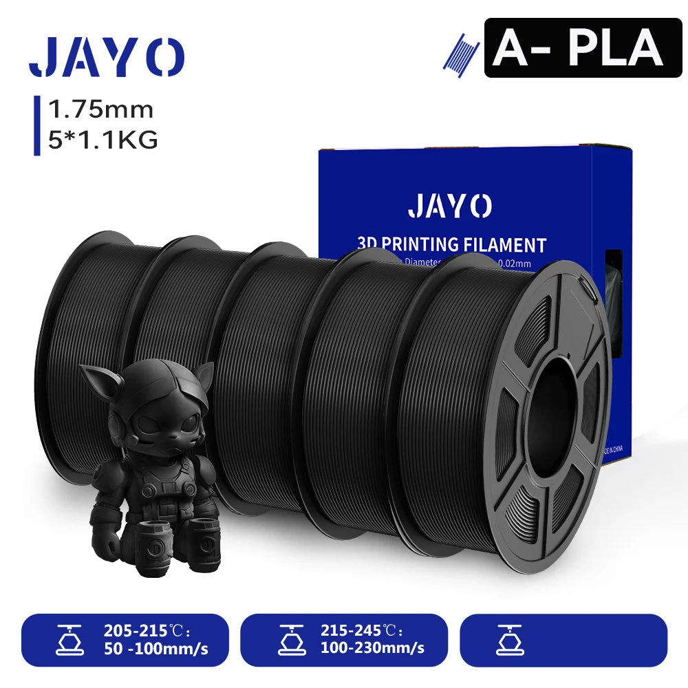 JAYO 3D PETG/PLA/PLA PLUS Filament 1.75mm PLA Filament 5 Rolls For Bambu FDM 3D Printer Neatly Wound 3D Printing Material for 3d