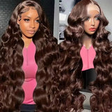 Chocolate Brown Body Wave Lace Front Wig Human Hair 220 Density Frontal Lace Wigs 30 Inch 13x6 HD Transparent Lace Human Wigs