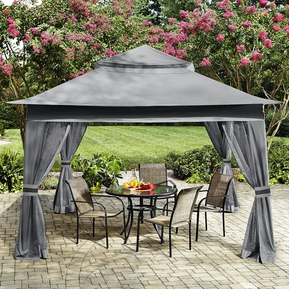 13x13 Pop Up Gazebo with Mesh Walls Outdoor Patio Canopy Sun Shelter Dark Gray, Custom
